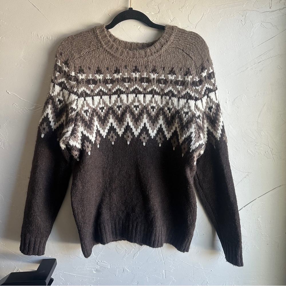 GAP Men’s‎ Fair Isle Nordic Knit Sweater Brown Earth Tone Heritage Grandpa Sz S